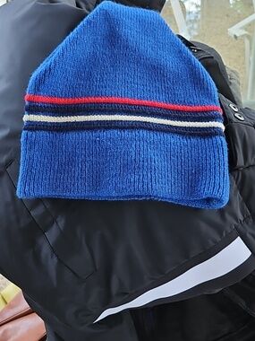 Vintage MEISTER  For Hagemeister SF Blue Knit Beanie with Red and White Stripe